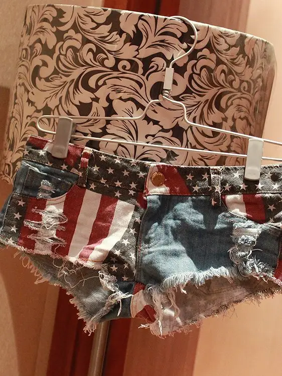 Women's American Flag Denim Shorts Low Waist Ripped - Image 5