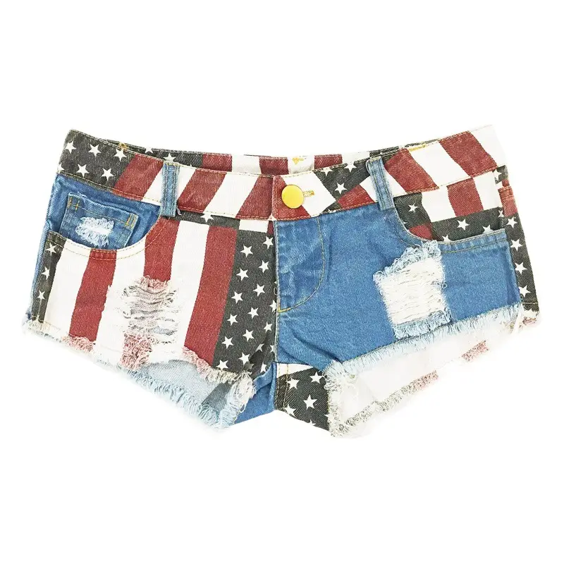 Women's American Flag Denim Shorts Low Waist Ripped