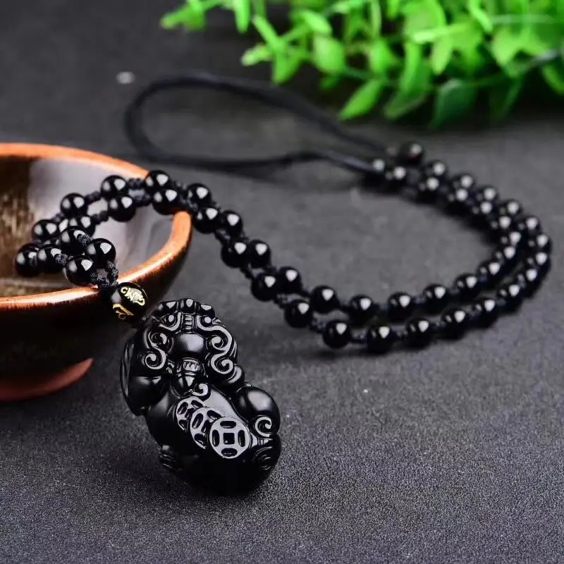 Obsidian Pixiu Pendant Necklace for Men Women