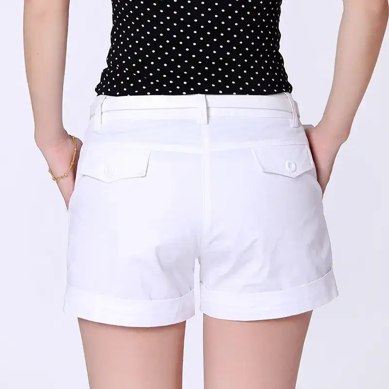 Women White Casual Shorts with Belt - Image 3