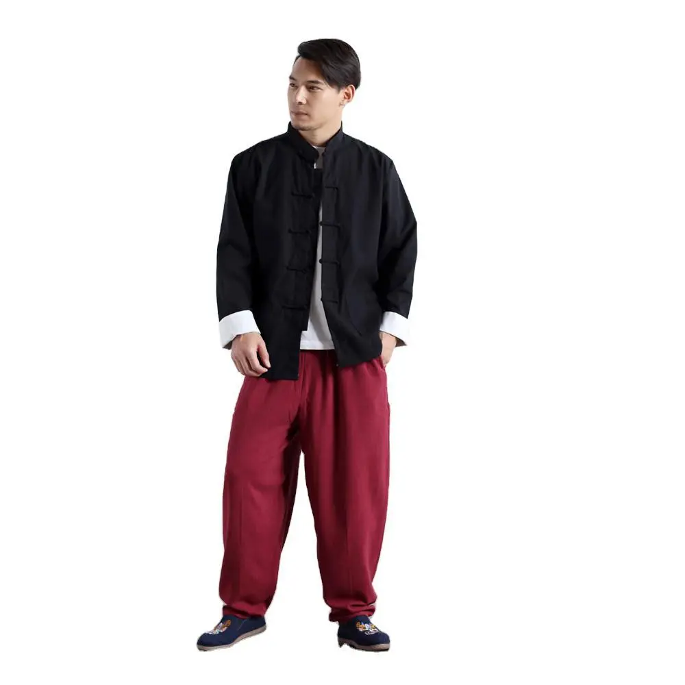 Men Linen Chinese Jacket Maroon Pajama Set - Image 11