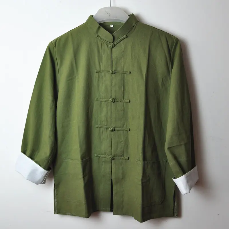 Men Linen Chinese Jacket Maroon Pajama Set - Image 3