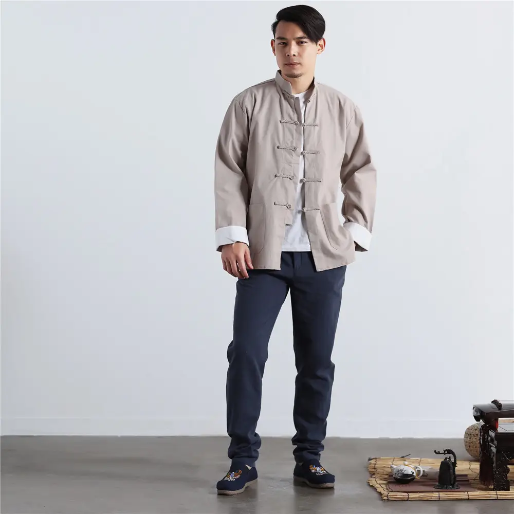 Men Linen Chinese Jacket Maroon Pajama Set - Image 5