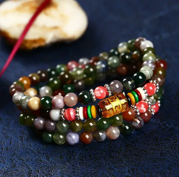 Jade Bracelet Set with Red & Green Stones