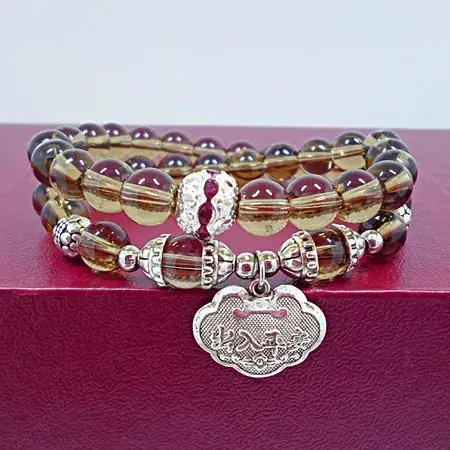 Black Crystal Beaded Bracelet with Silver Charm - Image 10