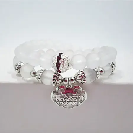 Black Crystal Beaded Bracelet with Silver Charm - Image 11