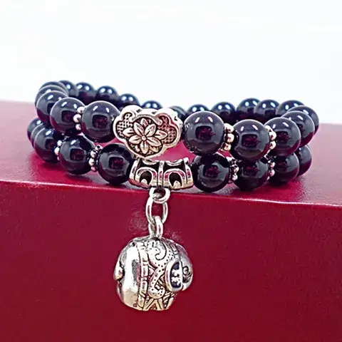 Black Crystal Beaded Bracelet with Silver Charm - Image 14