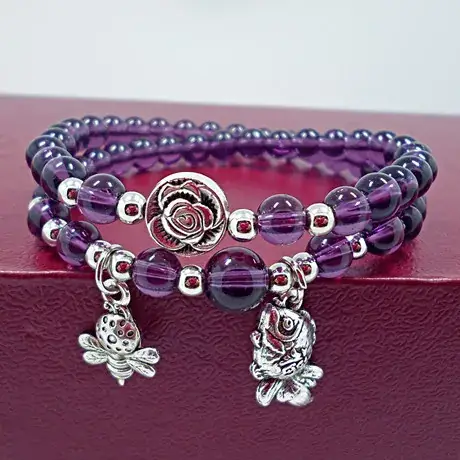 Black Crystal Beaded Bracelet with Silver Charm - Image 6