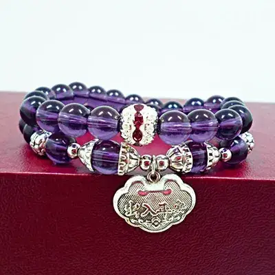 Black Crystal Beaded Bracelet with Silver Charm - Image 9