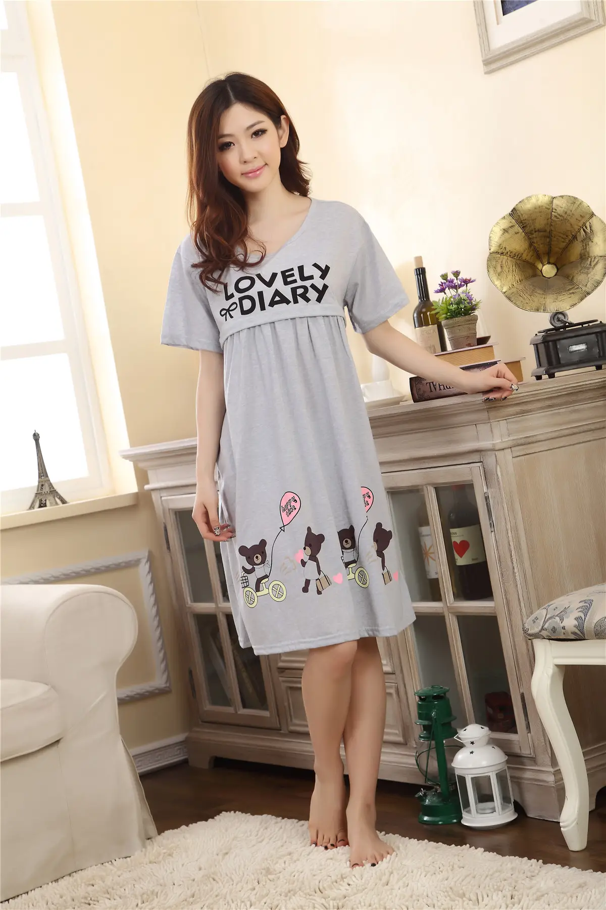 Nursing Pajama Pink Short Sleeve Maternity Wear — feature 11