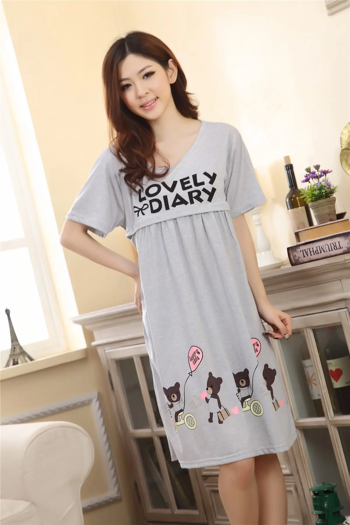 Nursing Pajama Pink Short Sleeve Maternity Wear — feature 12
