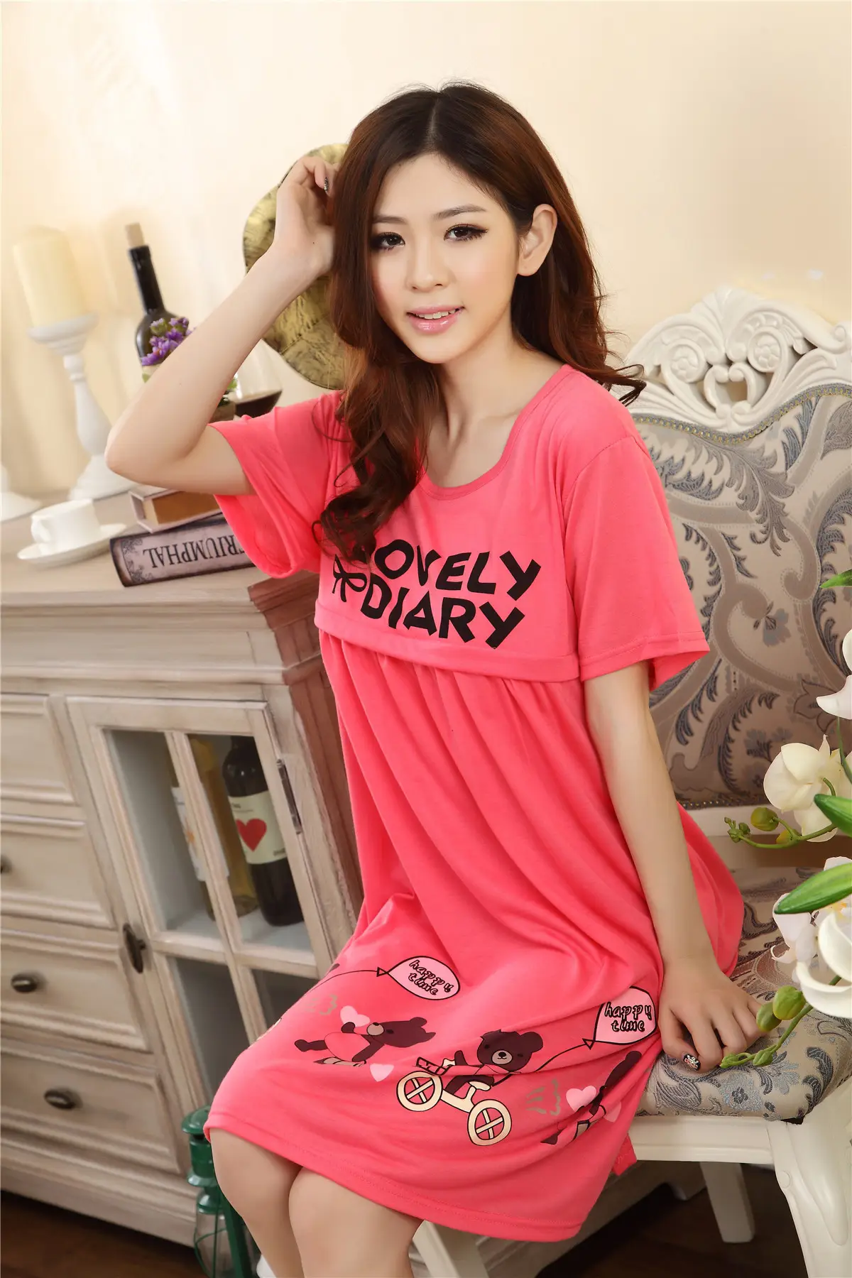 Nursing Pajama Pink Short Sleeve Maternity Wear — feature 2