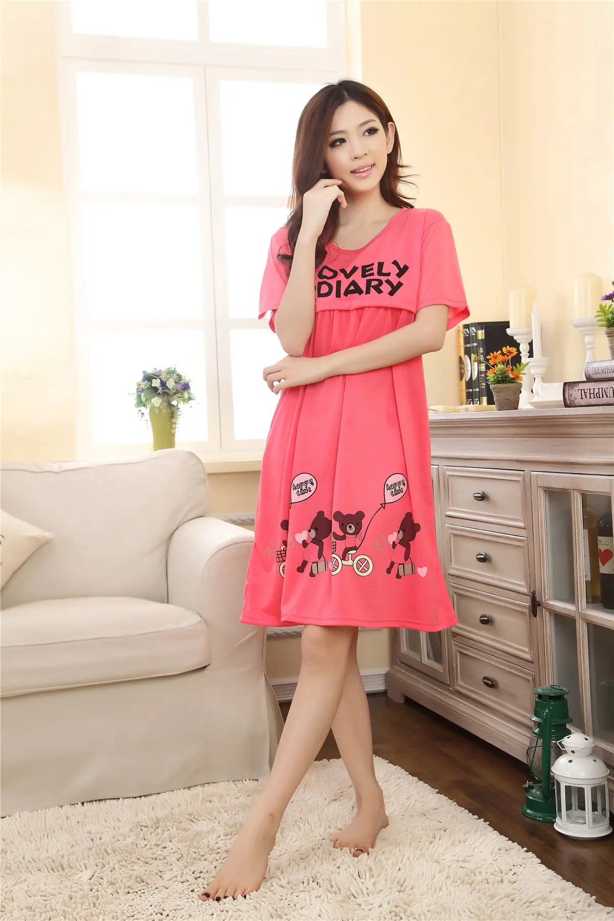 Nursing Pajama Pink Short Sleeve Maternity Wear — feature 4