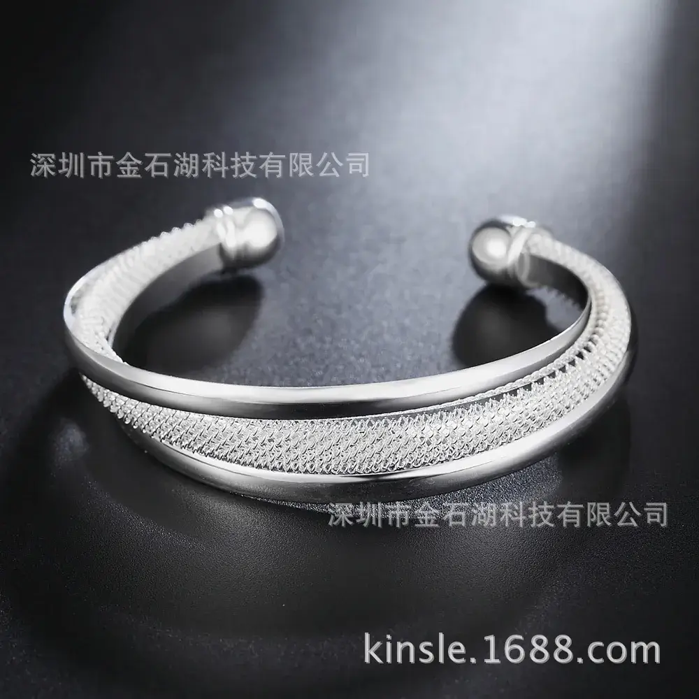 Hot Silver Beveled Net Bracelet for Men Women - Image 3