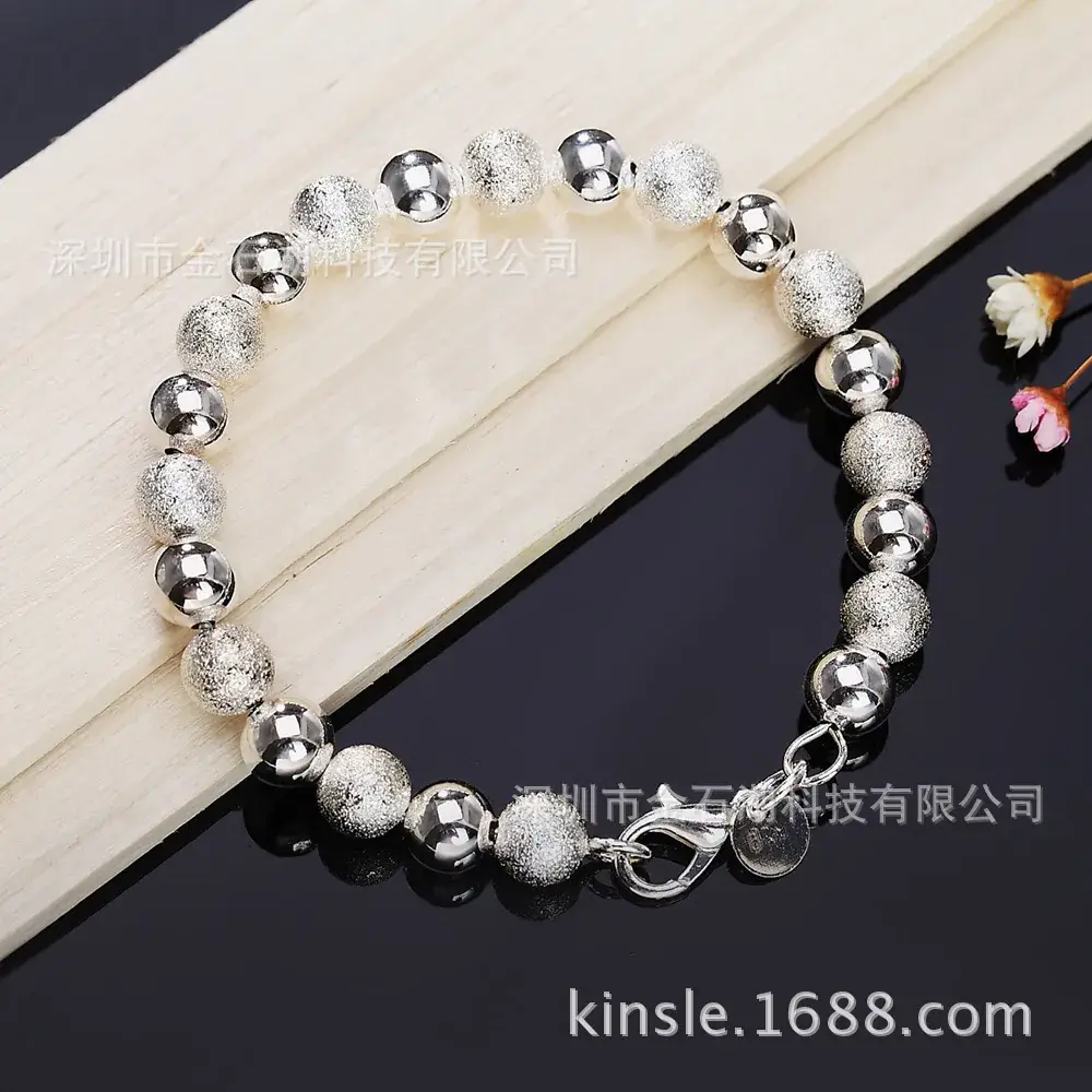Silver Beaded Bracelet for Women, 8m Sand Light Design - Image 2