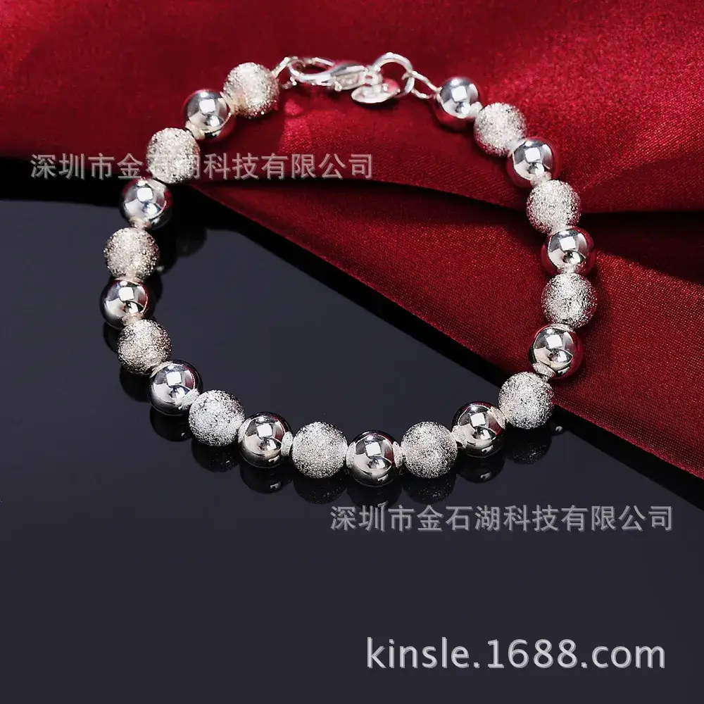 Silver Beaded Bracelet for Women, 8m Sand Light Design - Image 4