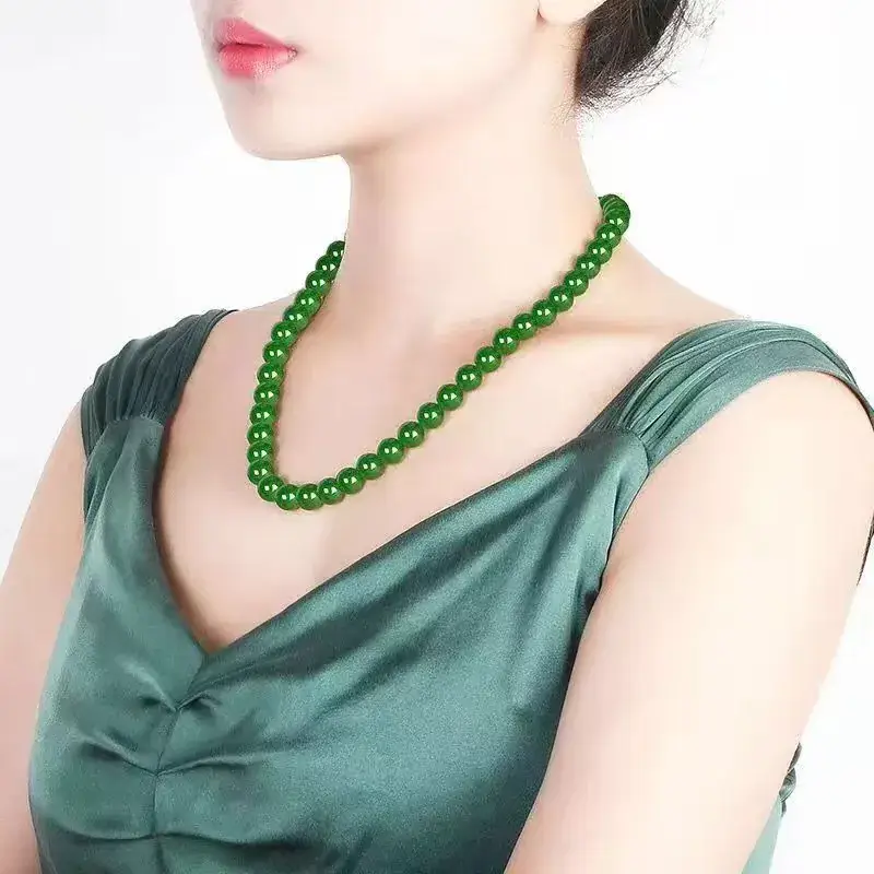 Green Jade Spinach Necklace for Women 6-12Mm - Image 4