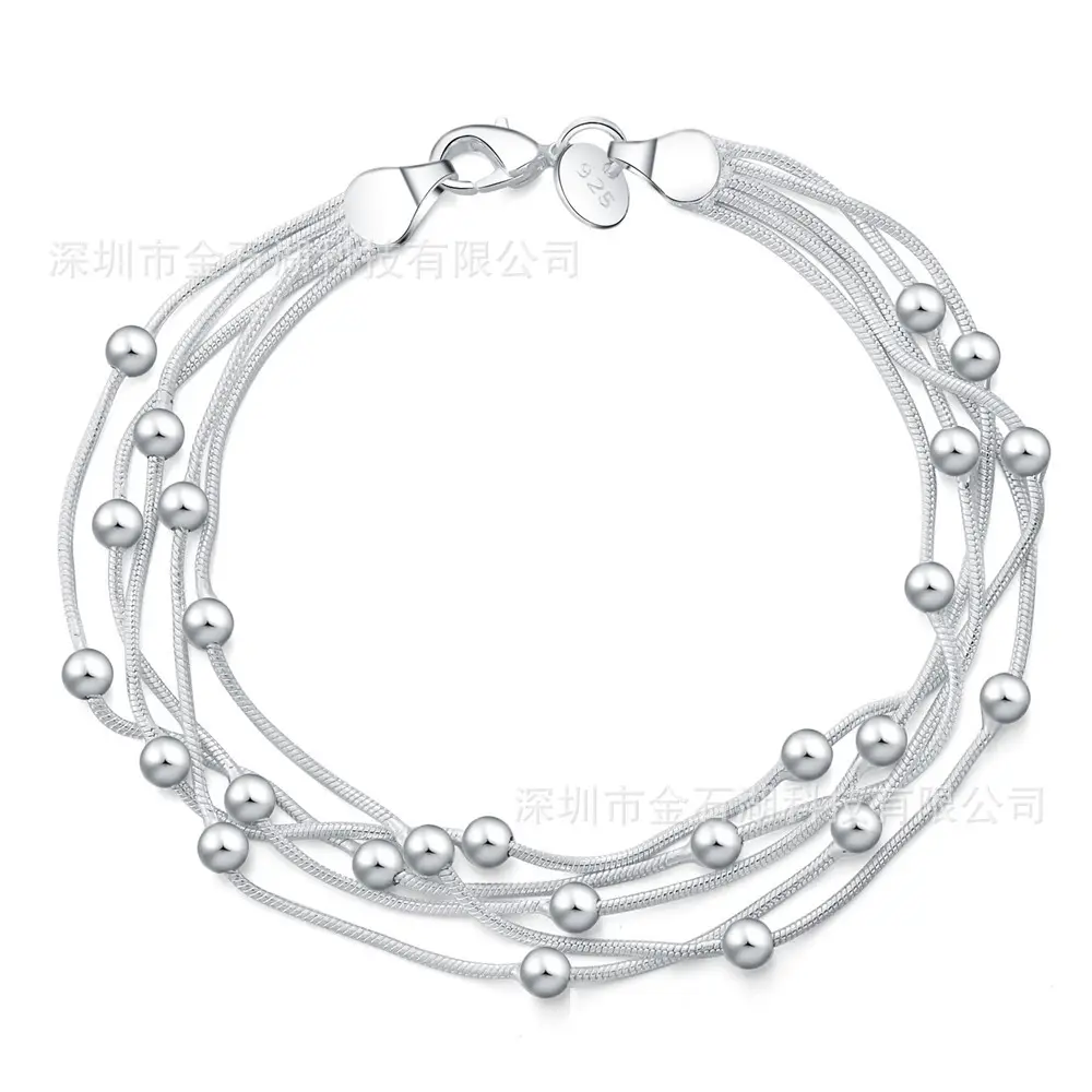 Five-Line Light Beaded Copper Silver Plated Bracelet - Image 2