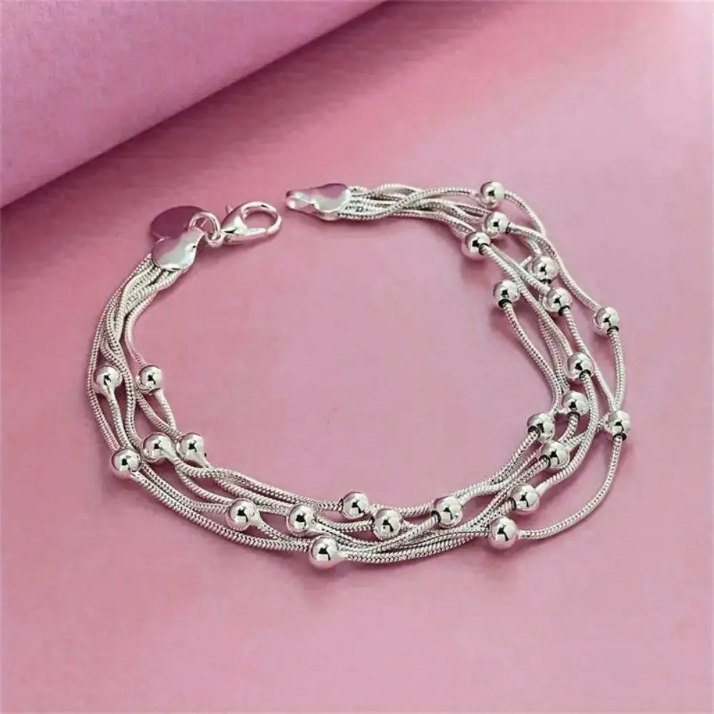 Five-Line Light Beaded Copper Silver Plated Bracelet - Image 5