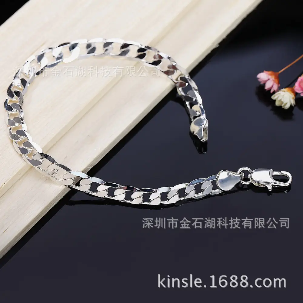 Fine Electroplated Silver Bracelet 6mm Flat Side - Image 2