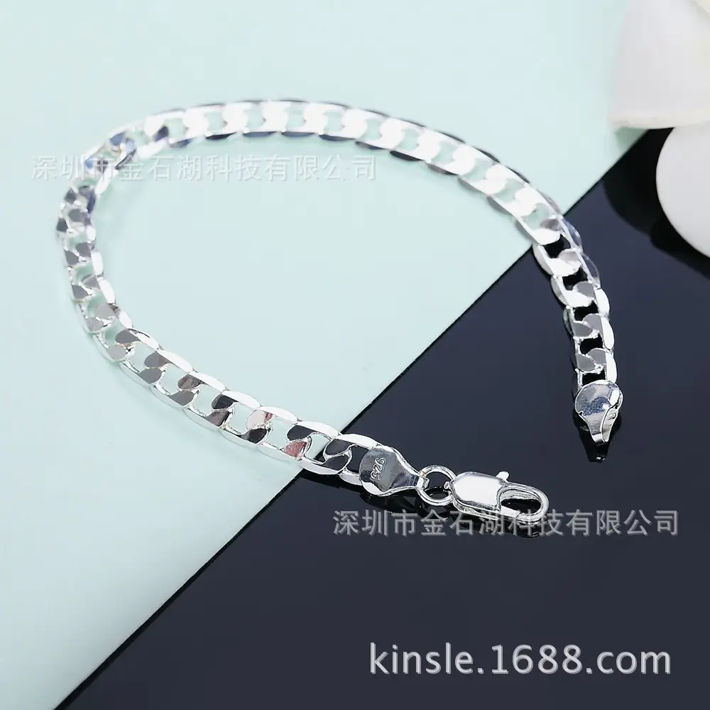 Fine Electroplated Silver Bracelet 6mm Flat Side - Image 3