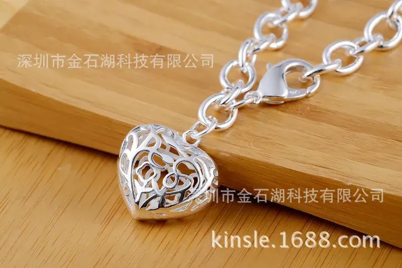Korean Design Silver 3D Heart Bracelet Real Silver Plated