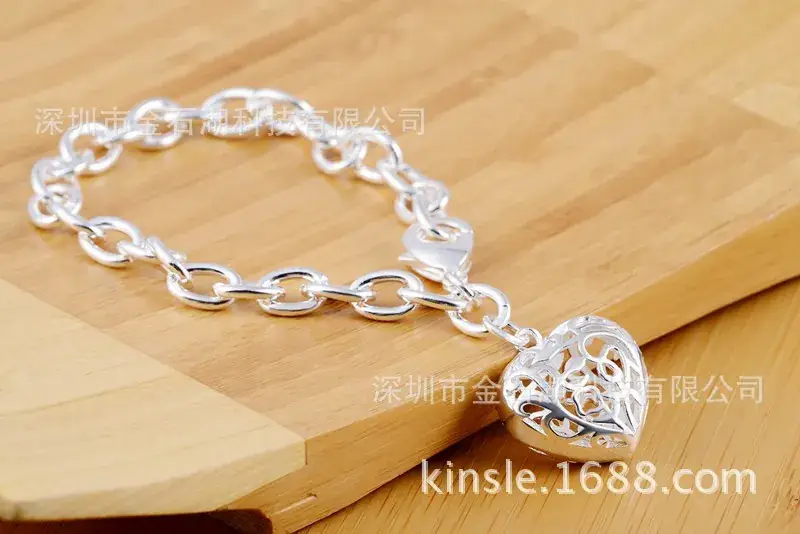 Korean Design Silver 3D Heart Bracelet Real Silver Plated