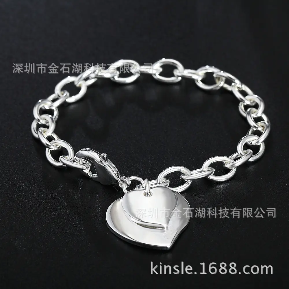 Double Heart Silver Plated Bracelet for Men Women