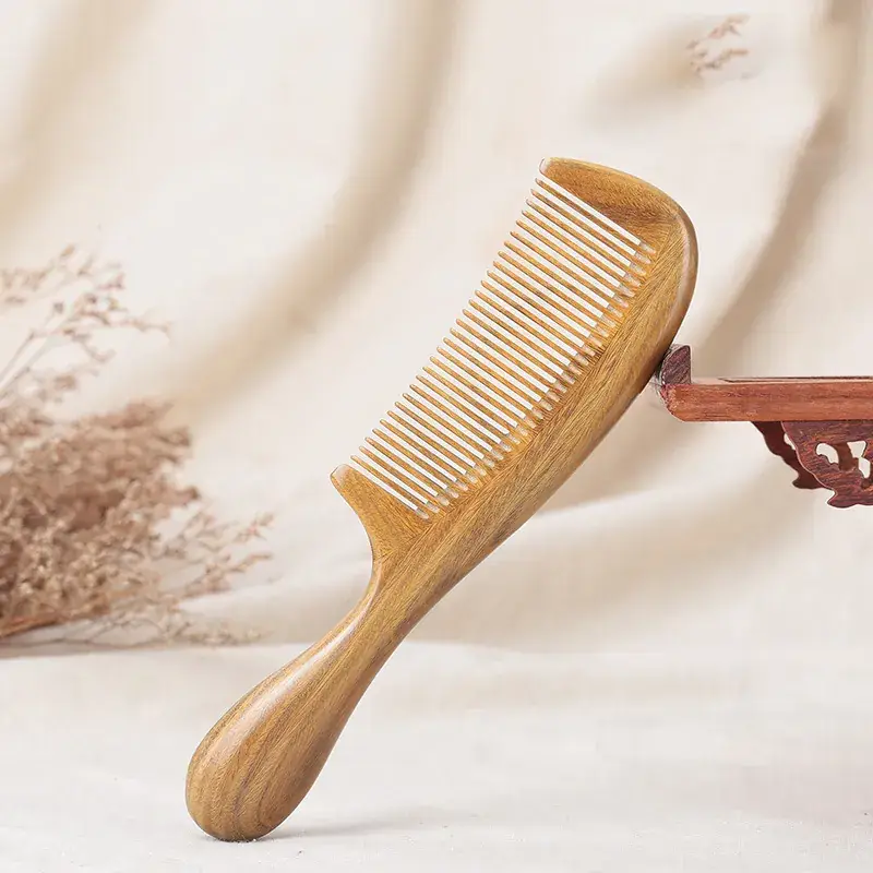 Green Sandalwood Hair Comb Thick Round Handle - Image 2