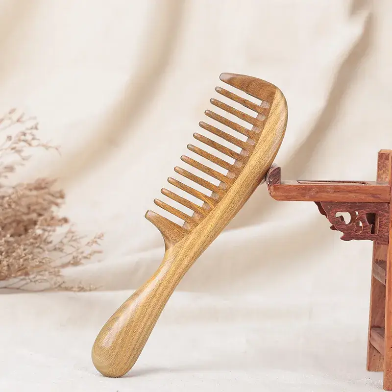 Green Sandalwood Hair Comb Thick Round Handle - Image 3