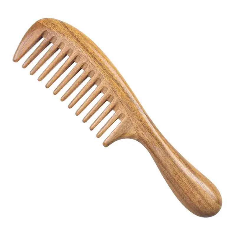 Green Sandalwood Hair Comb Thick Round Handle - Image 4