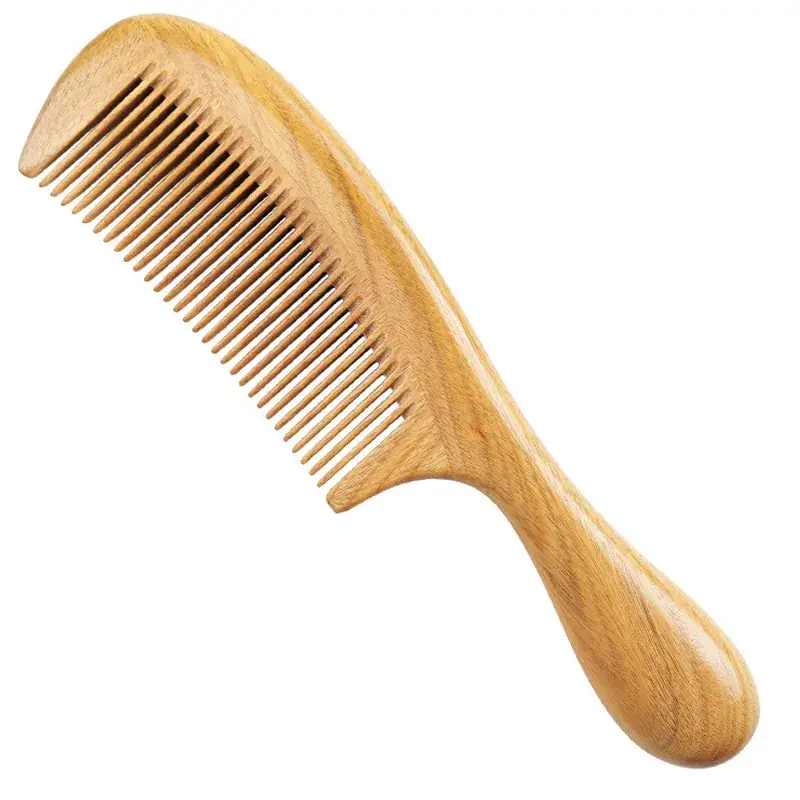 Green Sandalwood Hair Comb Thick Round Handle - Image 5