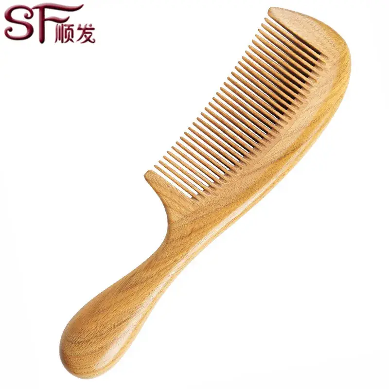 Green Sandalwood Hair Comb Thick Round Handle