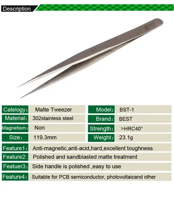 Stainless Steel Pointed Tweezers 302 Wear Resistant Acid Resistant - Image 2