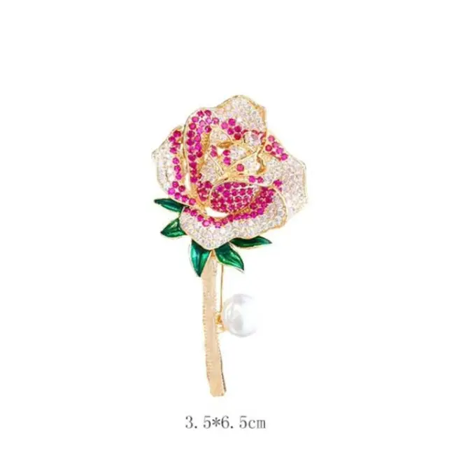 Vintage Rhinestone Rose Brooch for Women