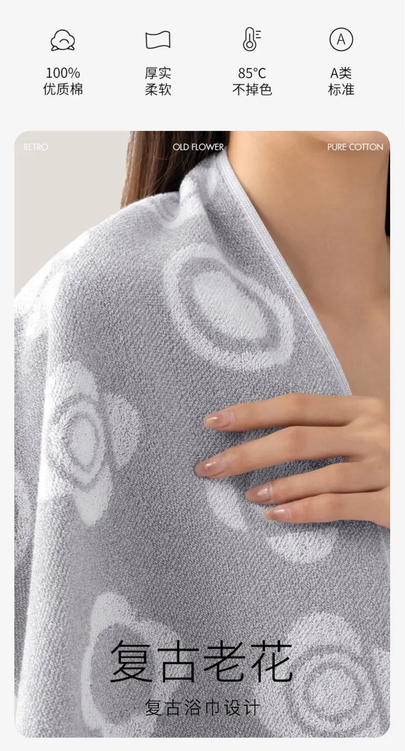 Pure Cotton Bath Towel Thickened Gray Absorbent Soft — feature 4