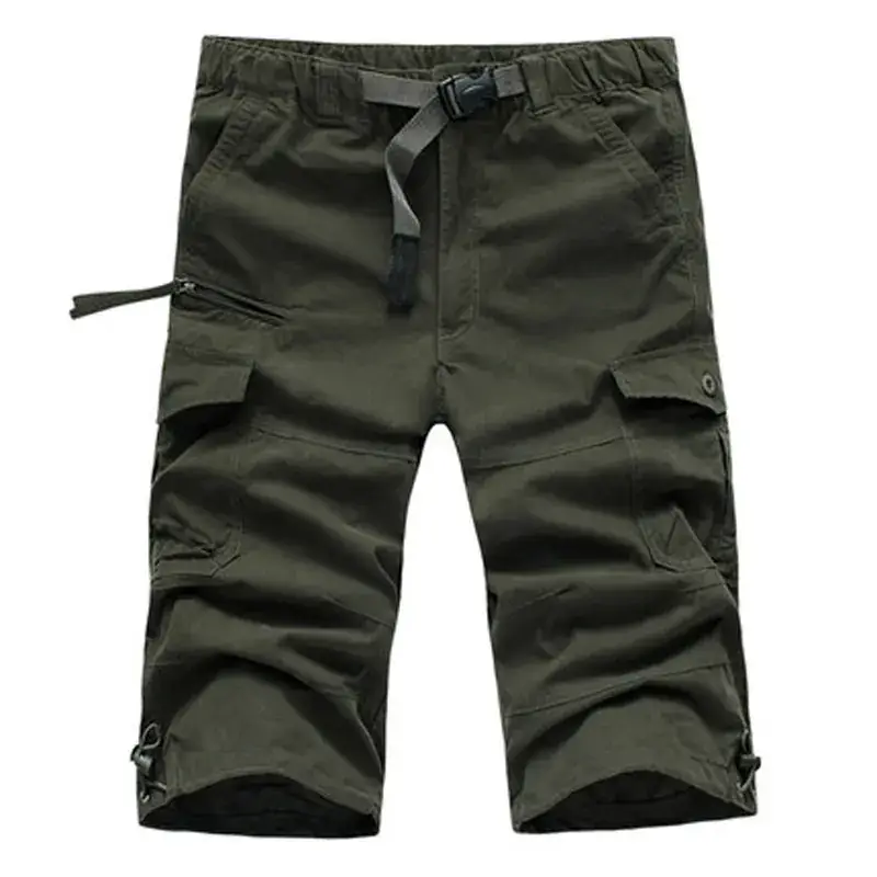 Men's Olive Green Capri Pants with Drawstring Belt - Image 4