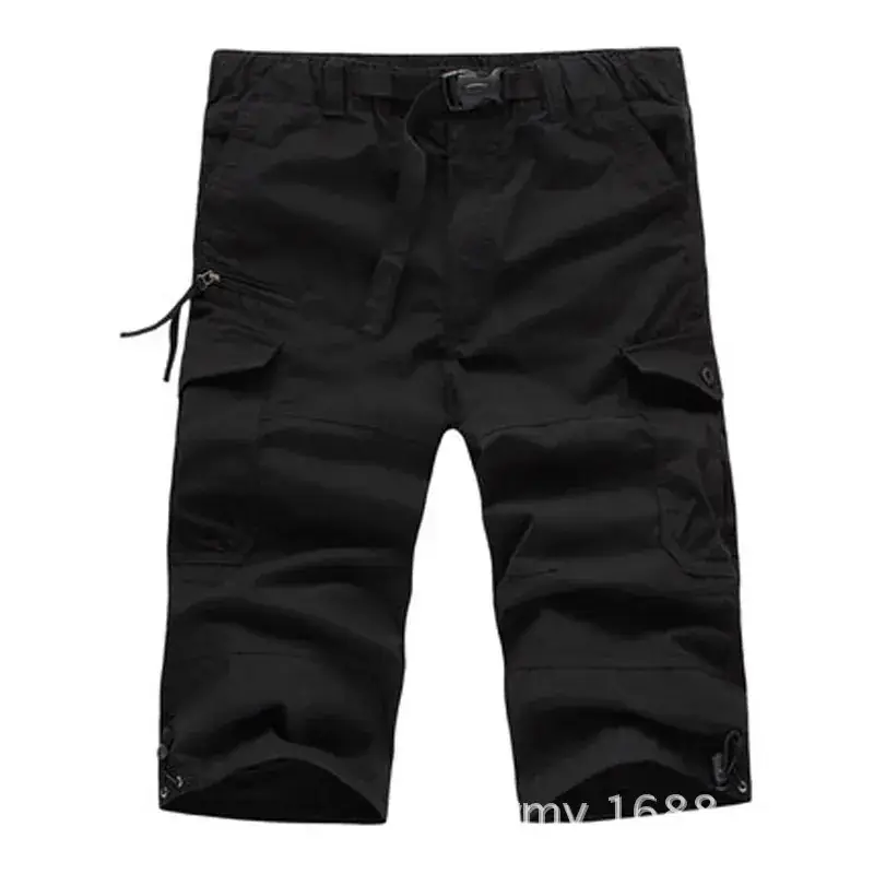 Men's Olive Green Capri Pants with Drawstring Belt - Image 3