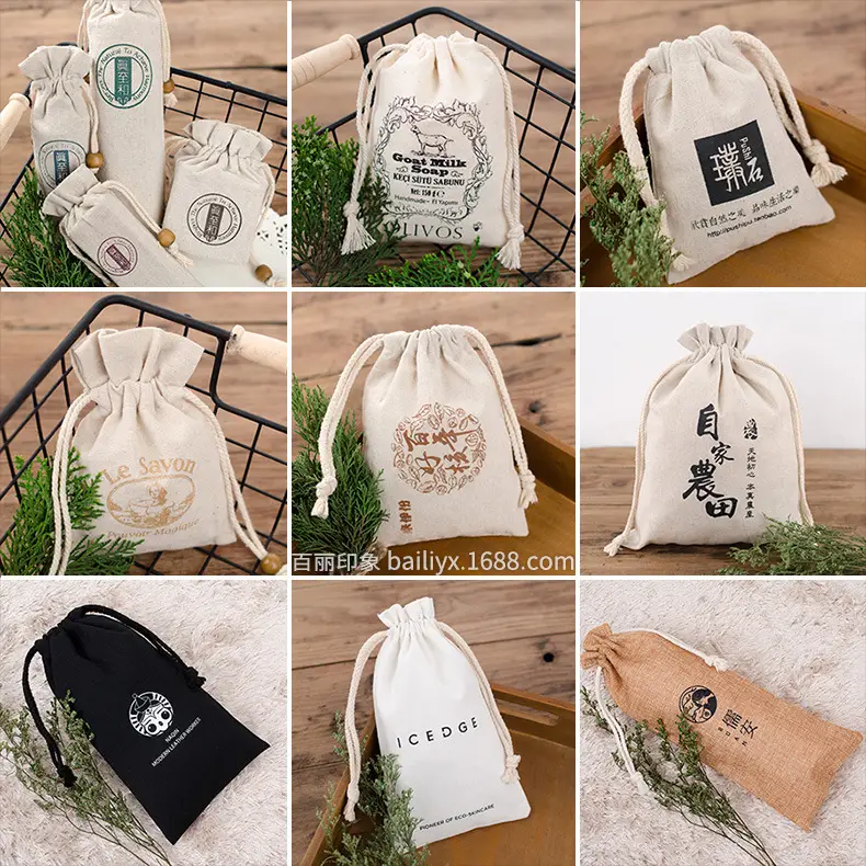 Wholesale Blank Ready-Made Cotton and Linen Drawstring Bags Custom Linen Fabric Gift Packaging Drawstring Storage Small Bags - Image 5