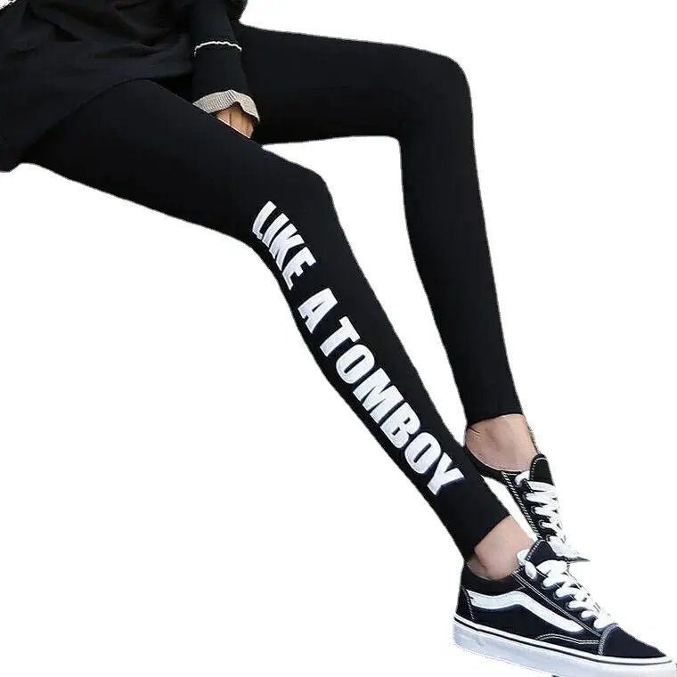 Women's Black Fleece Lined Letter Print Leggings - Image 6