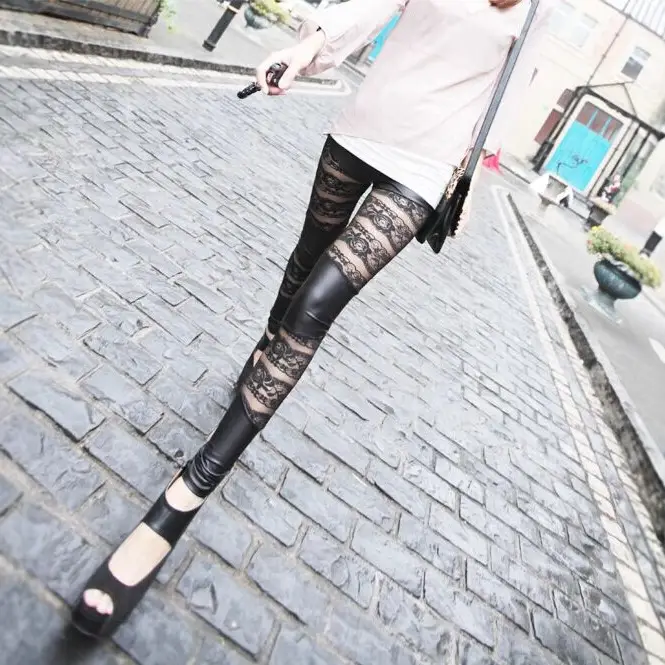 Women Slimming Leggings with Lace Stripe Design - Image 2