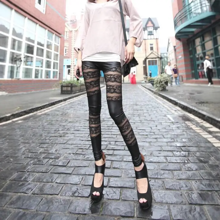 Women Slimming Leggings with Lace Stripe Design - Image 3