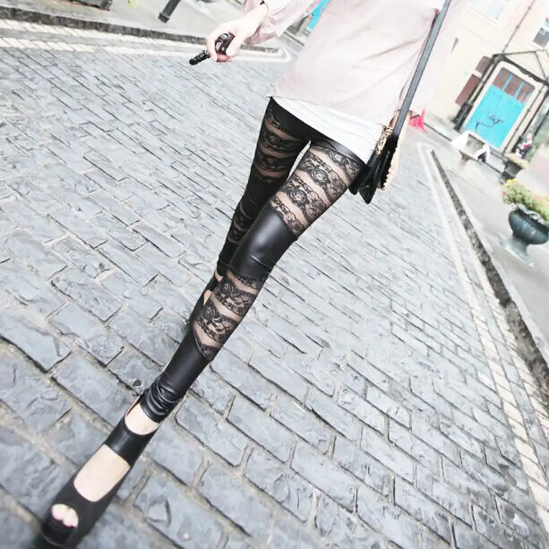 Women Slimming Leggings with Lace Stripe Design - Image 4
