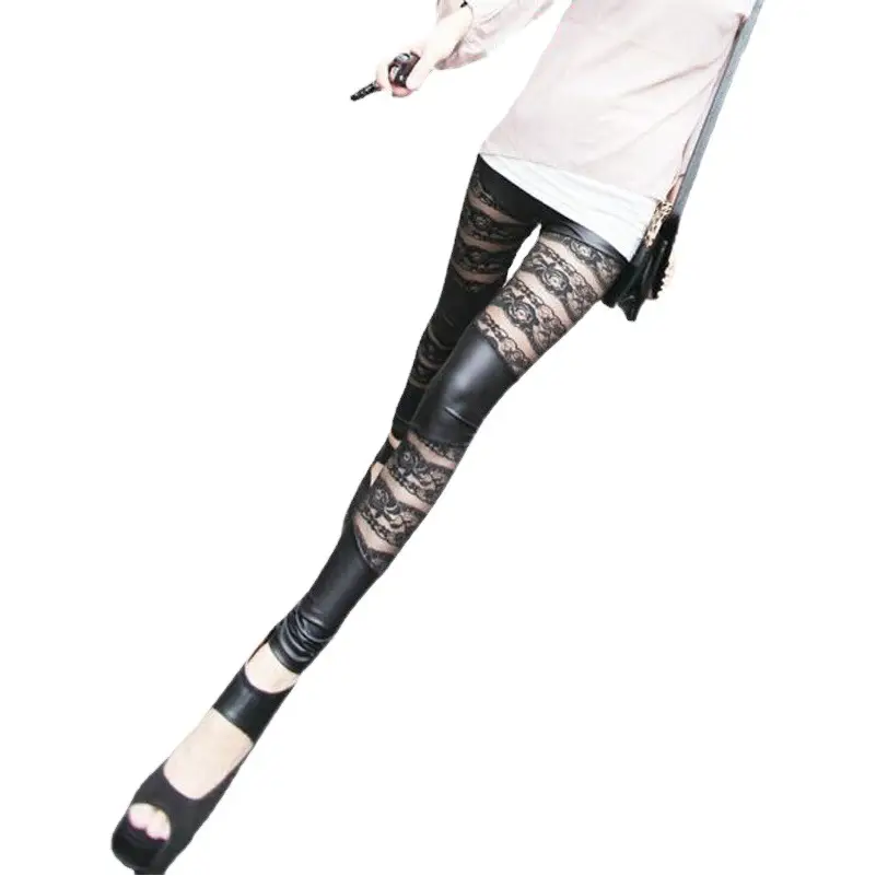 Women Slimming Leggings with Lace Stripe Design