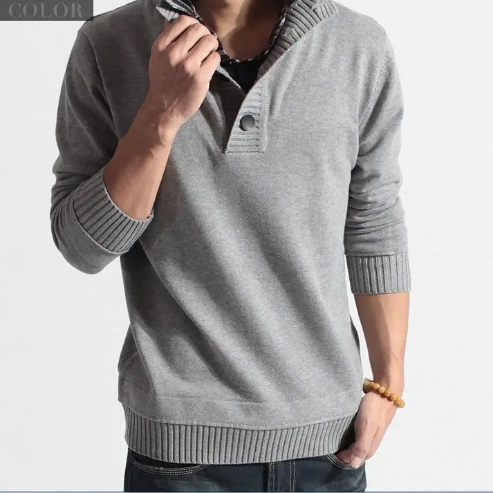 Men's Grey Korean Style V-Neck Sweater - Image 5