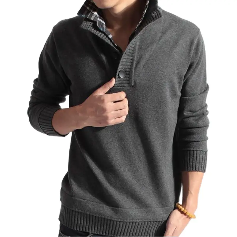 Men's Grey Korean Style V-Neck Sweater