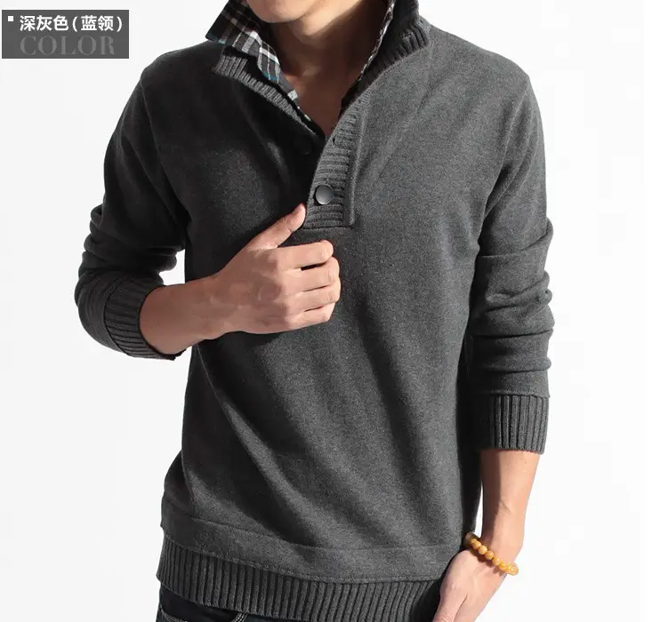 Men's Grey Korean Style V-Neck Sweater - Image 3