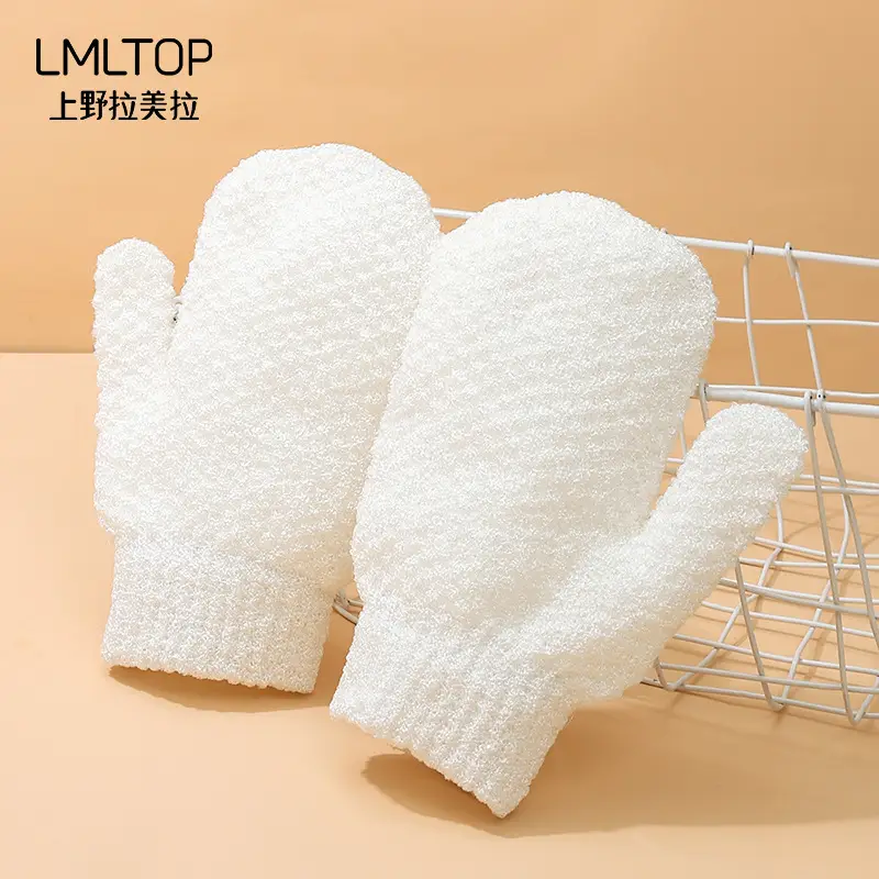 White Cotton Bath Gloves for Exfoliation Cleaning - Image 5
