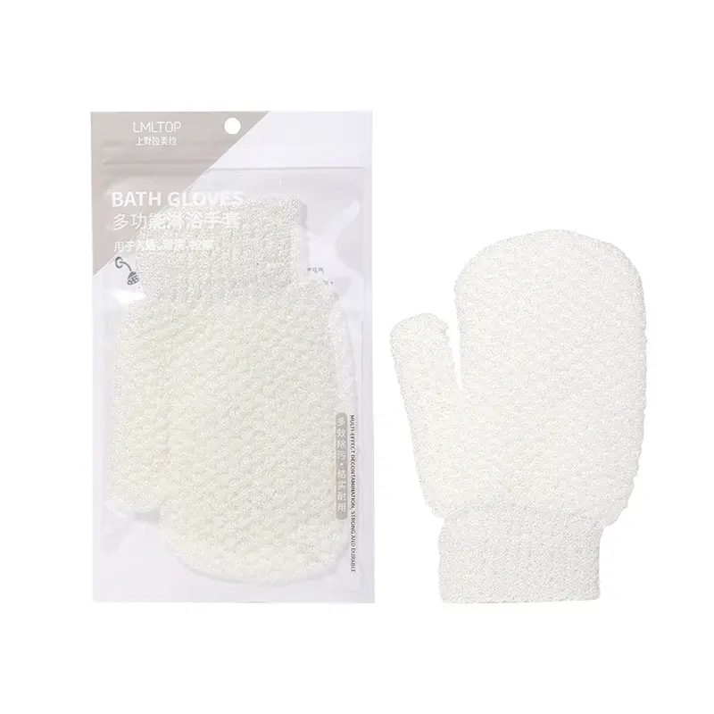 White Cotton Bath Gloves for Exfoliation Cleaning - Image 8