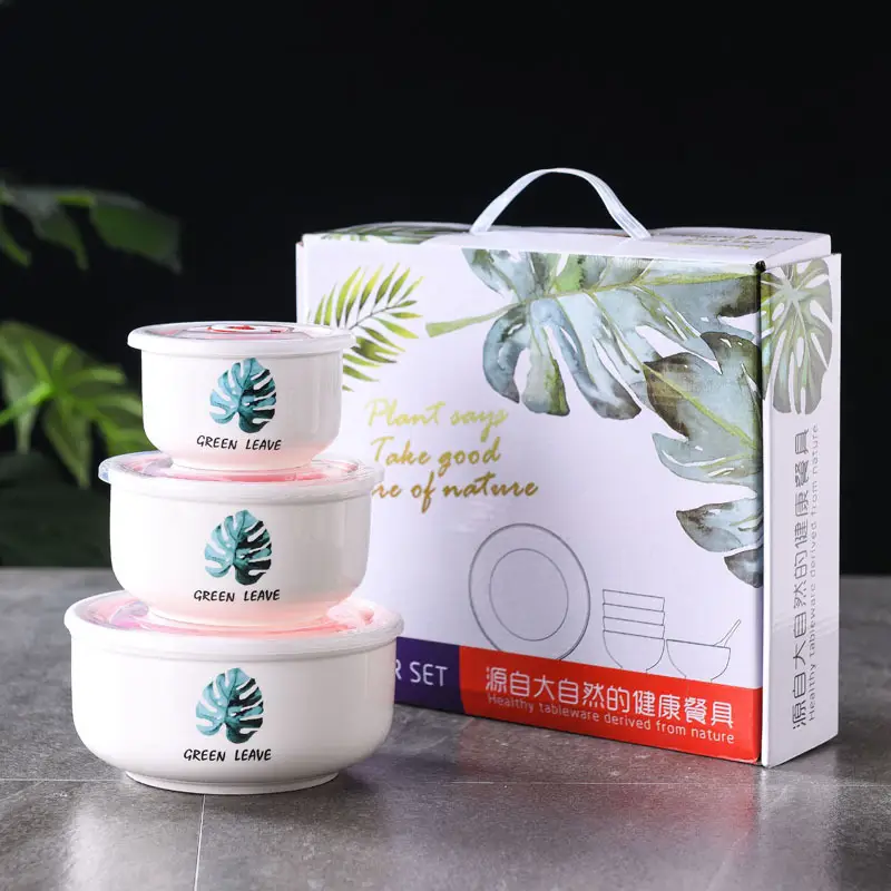 Three-piece Sealed Ceramic Fish Bowl Set for Daily Use - Image 7